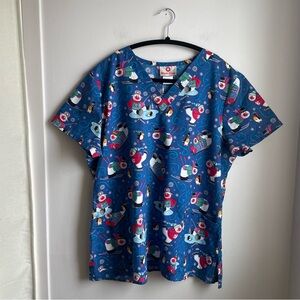Blue Scrub Top Winter theme size L